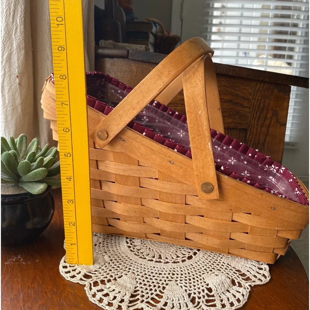 Longaberger Vintage Large Sleigh Basket Burgundy w/Plastic Liner Circa. 1995 EUC